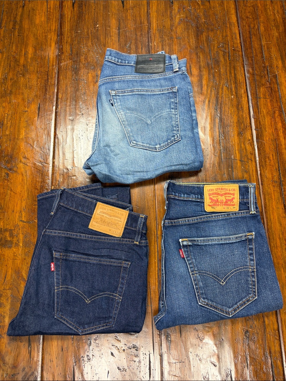 Levi's 512 Men's Slim & Straight Jeans Trio - Light, Medium & Dark Blue (32x34)